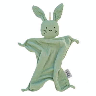 Doudou lapin bio camée vert GOTS