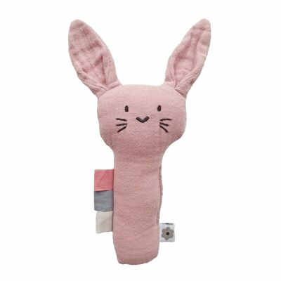 Hochet bébé doux lapin mauve pâle eco