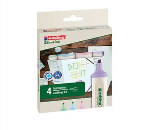 Edding 24 EcoLine Surligneur - pastel set de 4 - Surligneurs pastel - pointe biseautée 2-5 mm, pour le marquage et le surlignage rapides et faciles de textes et de notes - en matériau recyclable