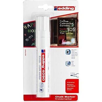 Edding 4090 Marqueur craie liquide - Blister de 1  - Pointe biseautée 4-15 mm - Pour confectionner, décorer et écrire au trait extra large de manière non permanente sur les fenêtres, les tableaux noirs, le verre, le plexiglas® et les miroirs 2