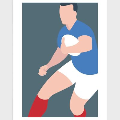 Rugby player - A4 - Blue and White
