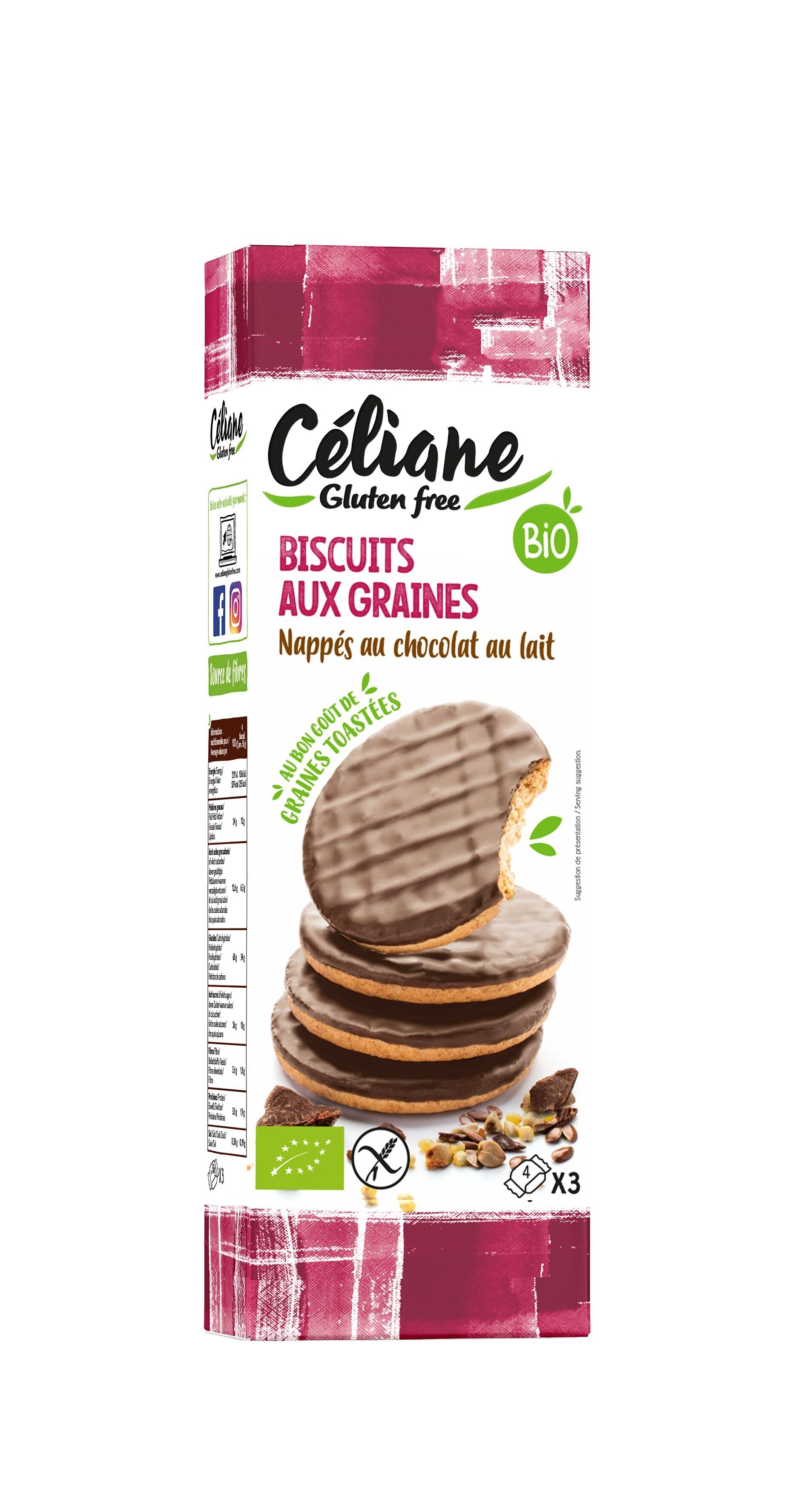 Céliane gluten-free milk chocolate coated seed cookies