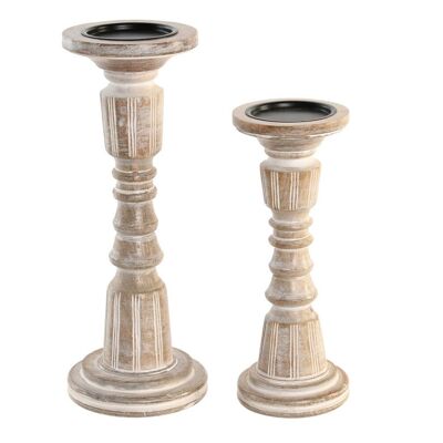 CANDLE HOLDER SET 2 HANDLE 14X14X38 WHITE PV200102