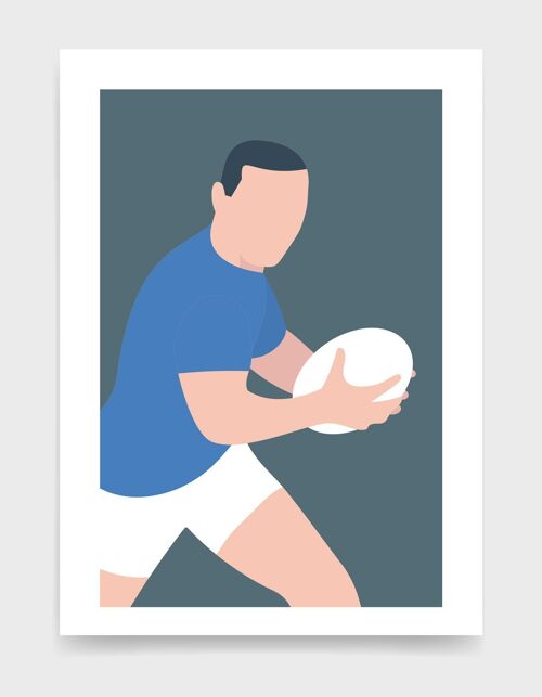 Rugby man - A4 - Blue and White