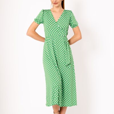 Green polka dot midi dress