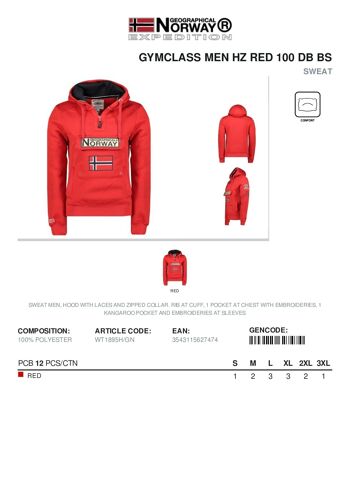 Sweat Homme Geographical Norway GYMCLASS MEN HZ RED 100 DB BS 2