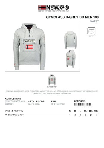 Sweat Homme Geographical Norway GYMCLASS B-GREY DB MEN 100 2