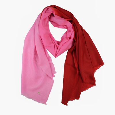 Écharpe en cachemire dip-dye rouge et rose