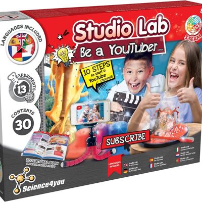 Science4you - Diventa uno Youtuber Starter Kit per bambini +8 - Crea il tuo canale, fai 13 esperimenti per bambini con un set di chimica: esperimenti su vulcani ed esplosivi - Laboratorio di scienze educative per bambini di 8 anni