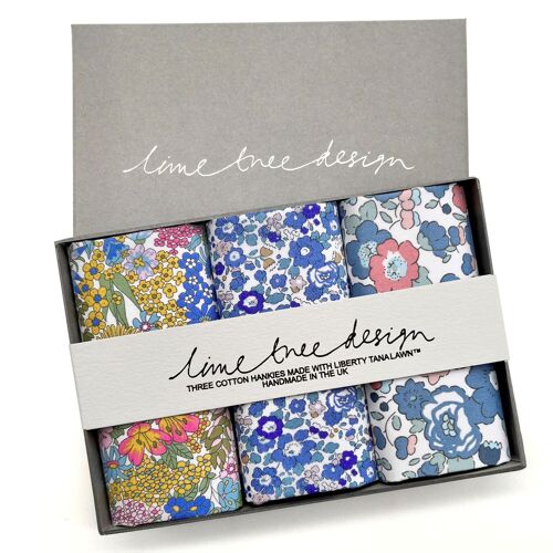 3 Hankies made with Liberty Tana Lawn - Cornflower