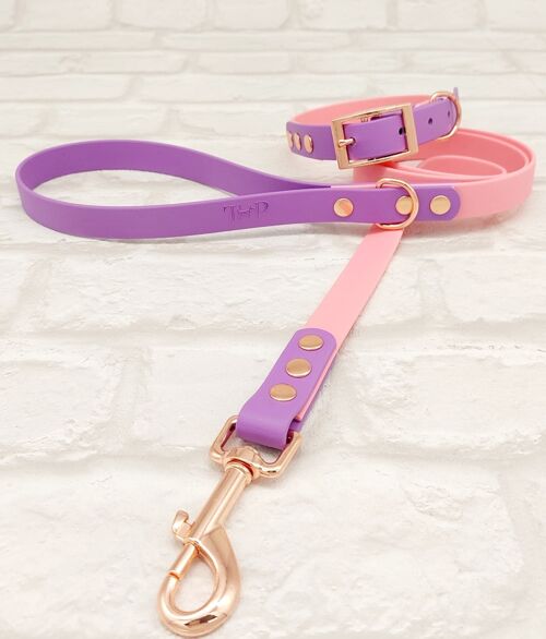 Waterproof BioThane© Two-Coloured Dog Collar & Dog Lead Set - Baby Pink & Amethyst