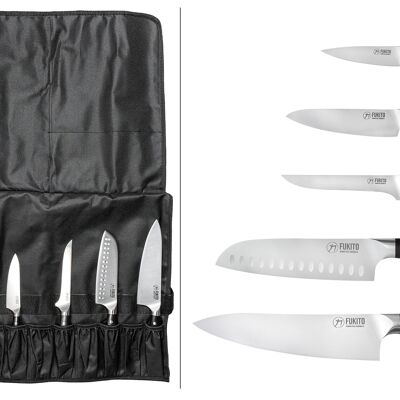 Kit de 5 cuchillos Fukito Ebony X50 para cocineros