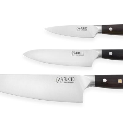 Confezione da 3 coltelli Fukito Ebony X50 Chef + Universal + Office