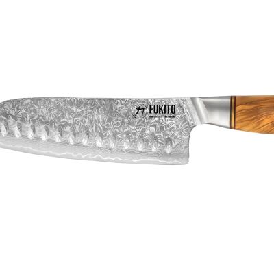 Cuchillo Santoku Fukito Olive Damasco 73 capas 18cm