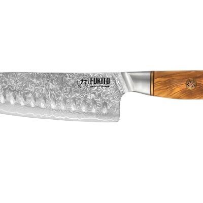 Cuchillo Santoku Fukito Olive Damasco 73 capas 18cm
