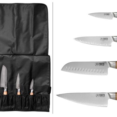 Set mit 4 Fukito Pakka San Mai Messern für Köche
