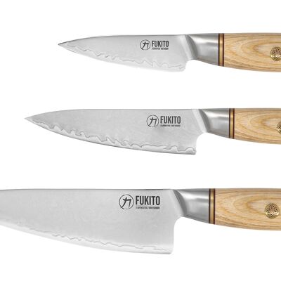 Confezione da 3 coltelli Fukito Pakka San Mai Chef + Universal + Office
