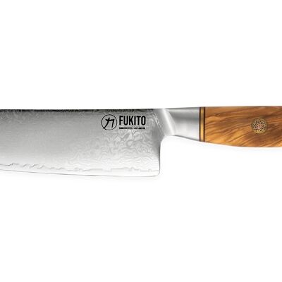 Fukito Olive Damascus nakiri knife 73 layers 17cm
