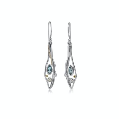 Aretes colgantes Avalon con topacio azul y perla