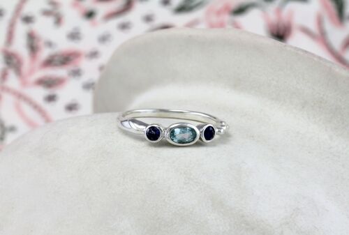 Iolite and Blue Topaz Dainty Sterling Silver Ring
