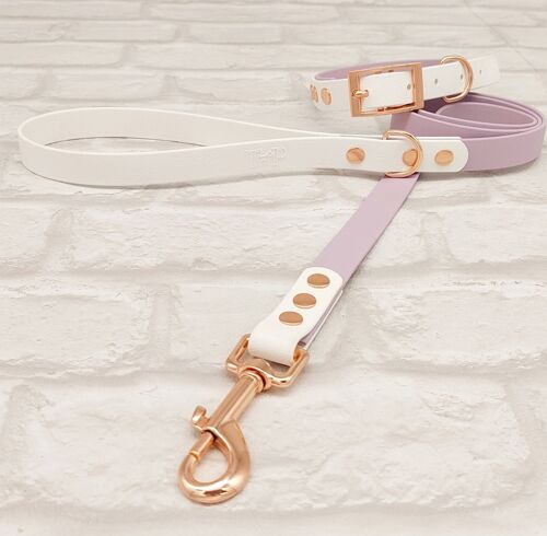 Waterproof BioThane© Two-Coloured Dog Collar & Dog Lead Set - Lilac & White