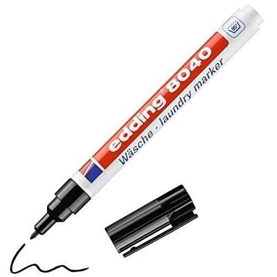Edding 8040 - Marcador especial para telas - Blíster de 1 negro - 1 bolígrafo - punta redonda de 1 mm - para escribir en la ropa - lavable hasta 95°C - bajo olor