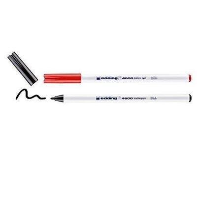 Edding 4600 - Felt pen for textiles - Blister of 2 colors - Black, red - Bullet tip 1 mm - For writing, creating signs, drawing fine patterns and decorations - Resistant to washing up to 60°C.