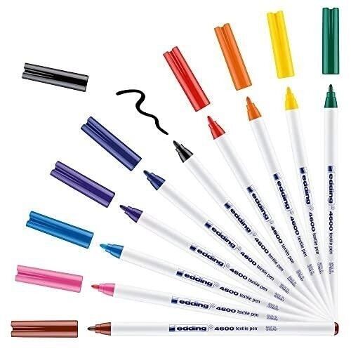 Edding 4600 - Feutre pour textiles - Etui de 10 assorti, base - edding 4600 Feutre pour textiles - étui de 10 couleurs (basic) - pointe ronde de 1 mm - feutre textile lavable en machine (60 °C) pour décorer le tissu - marqueur textile