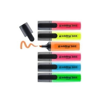 Edding 345 - Resaltador - Caja de 6 colores - Punta biselada de 2-5 mm - Perfecto para marcar y resaltar con brillo textos y notas