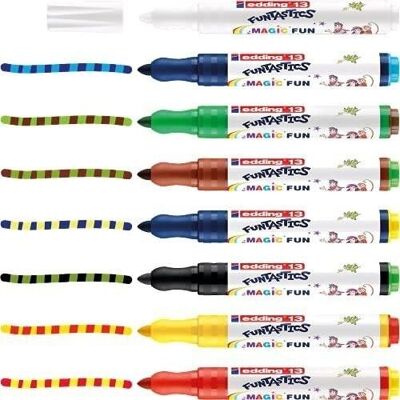 Edding 13 FUNTASTIC MAGIC FUN – 8er-Packung – Rundspitze 2–4 mm – Mehrfarbige Marker für Kinder mit magischer Farbtransformation, 14 Farbtöne aus 7 Markern