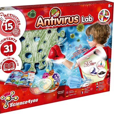 Science4you Antivirus Lab Science Kit pour enfants de 8 à 14 ans, ensemble de chimie pour enfants rempli d'expériences scientifiques : fabriquez votre propre savon, créez des bactéries et des champignons - Jouet éducatif pour garçons, filles de 8 ans et plus