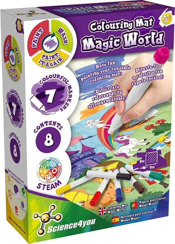 Science4you Tapis de coloriage Magical World pour enfants de 3 ans et plus – Tapis de peinture lavable pour enfants : jouets de dessin et de peinture avec 7 marqueurs de couleur, arts et travaux manuels pour enfants, jeux éducatifs pour enfants de 3 ans et plus 1