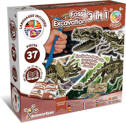 Fossil Excavation 3 in 1 - Fossil Digging Kit for Kids