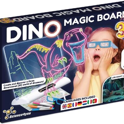 Science4you Dino Magic Board for Kids 3D - Magic Glowpad - Juego de dibujo para niños con 11 contenidos y actividad 3D - Tablero de dibujo LED para niños - Juguetes y juegos para niños 3 4 5 6+ años