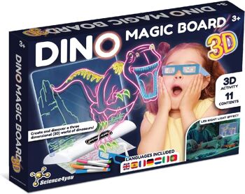 Science4you Dino Magic Board for Kids 3D - Magic Glowpad - Ensemble de dessin pour enfants avec 11 contenus et activité 3D - Planche à dessin LED pour enfants - Jouets et jeux pour enfants de 3 4 5 6 ans et plus