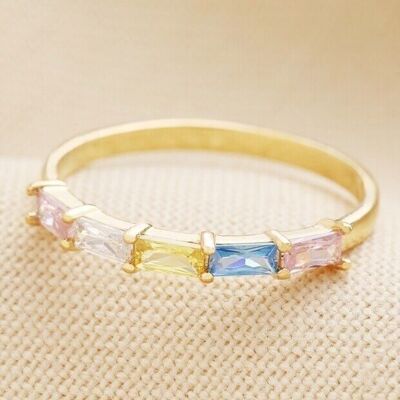 Colourful Baguette Crystal Band Ring in Gold