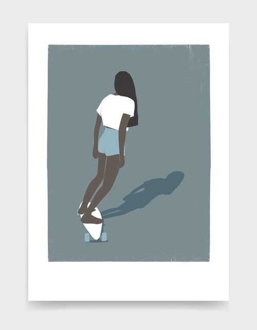 Skateboard girl II - A4 - Blue