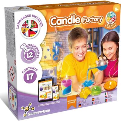Science4you Candle Factory - Kit de bougies pour enfants - Fabriquez vos propres bougies avec ce kit unique de fabrication de bougies pour enfants avec 12 expériences scientifiques pour enfants - Kits scientifiques pour enfants à partir de 8 ans