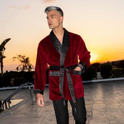 Belgravia Short Velvet Smoking Jacket in Burgundy