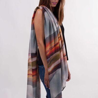 Lanzarote Gray And Orange Silk Scarf