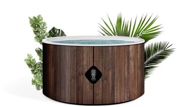 Spa Gonflable COCO SPA HELSINKI | 180 cm de diamètre | 1100 litres | Moteur 2040 W | Jusqu'à 6 Personnes | Massage 140 Jets | Imitation Bois Naturel 1