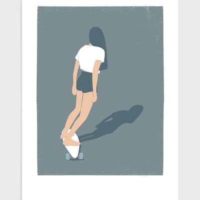 Skateboard girl II - A4 - Grey