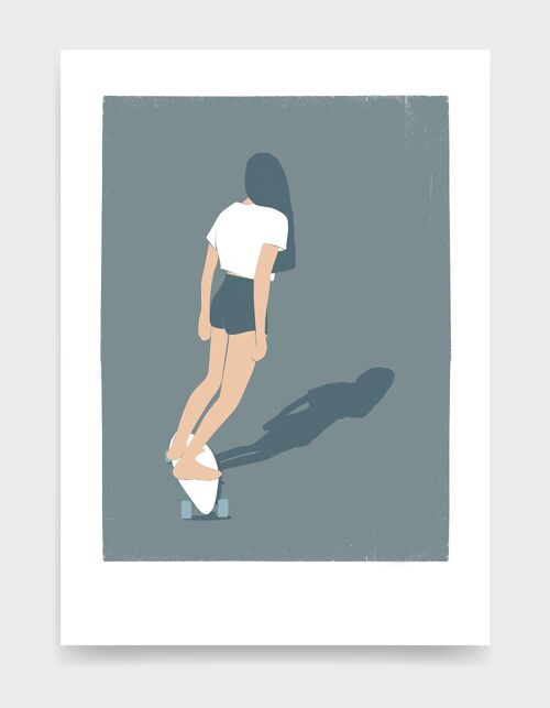 Skateboard girl II - A3 - Grey