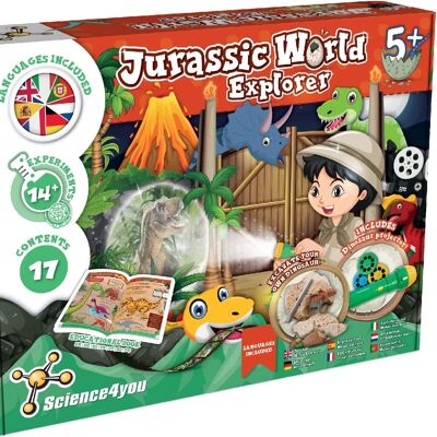 Science4you Jurassic World Explorer - Jouet dinosaure pour garçons filles de 4 5 6 ans et plus, kit scientifique avec 14+ expériences et travaux manuels pour enfants : œuf, figurine, volcan, fossiles - Cadeau pour enfants