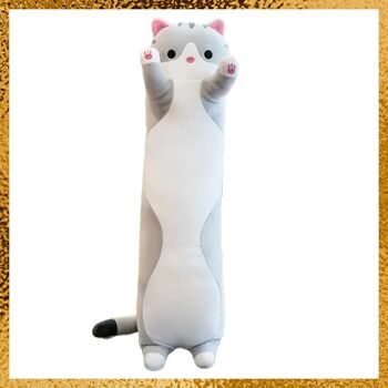 Long Cat Hug - Oreiller Kawaii - Kawaii Hug - 80cm - Gris- Rose- Beige 1