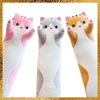 Long Cat Hug - Oreiller Kawaii - Kawaii Hug - 80cm - Gris- Rose- Beige 4