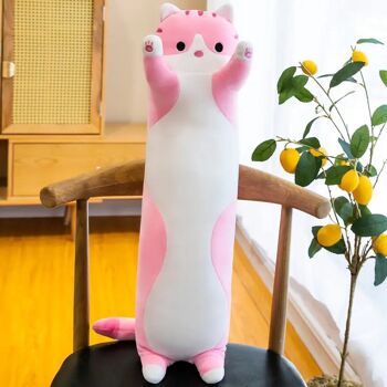 Long Cat Hug - Oreiller Kawaii - Kawaii Hug - 80cm - Gris- Rose- Beige 6