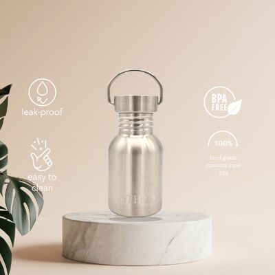 SINGLE WALL STAINLESS STEEL WATER BOTTLE with stainless steel lid – 3 SIZES AVAILABLE