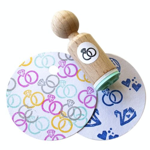 Mini Wooden Stamp - Wedding Rings with Diamond