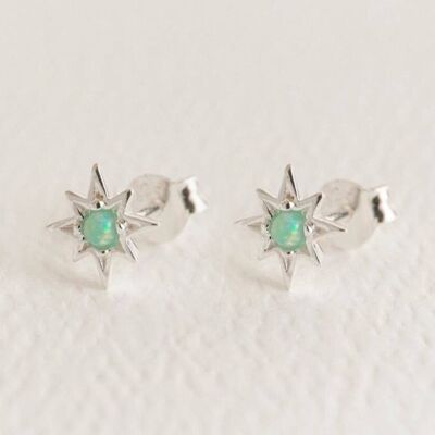 Mini orecchini a bottone con stella opale - argento
